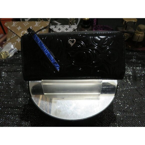 Coach Black Embossed Patent Leather 3/4 zip Accordion Continental Long Wallet - Picture 2 of 10